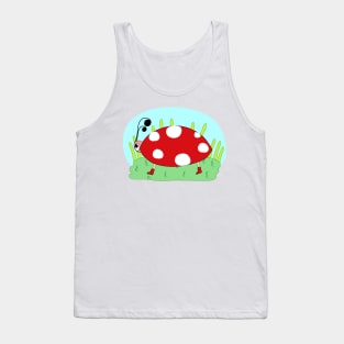 Ladybug. Children's drawing. Insect in the grass. Interesting design, modern, interesting drawing. Hobby and interest. Concept and idea. Tank Top
